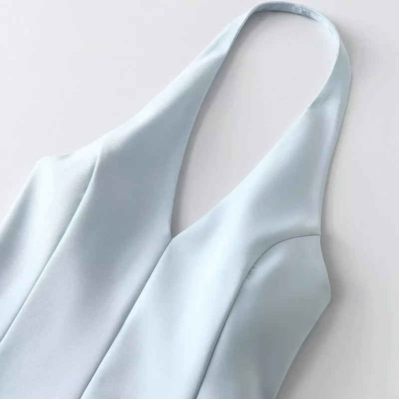 שמלת מיני צמודה בצוואר צווארון V - ונילה