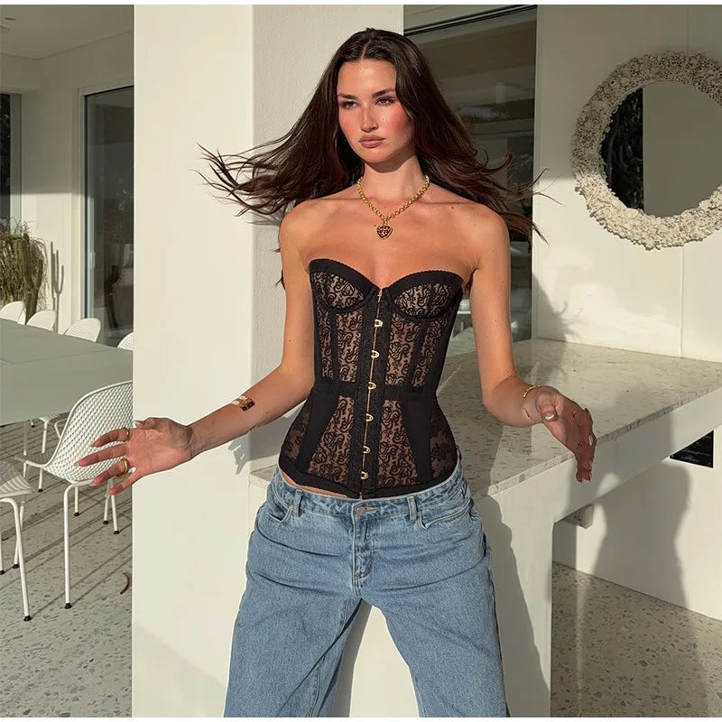 Strapless corset with pin closure