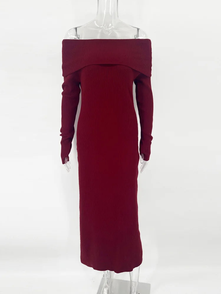 שמלת מקסי סרוגה כתפיים חשופות - מרטינה