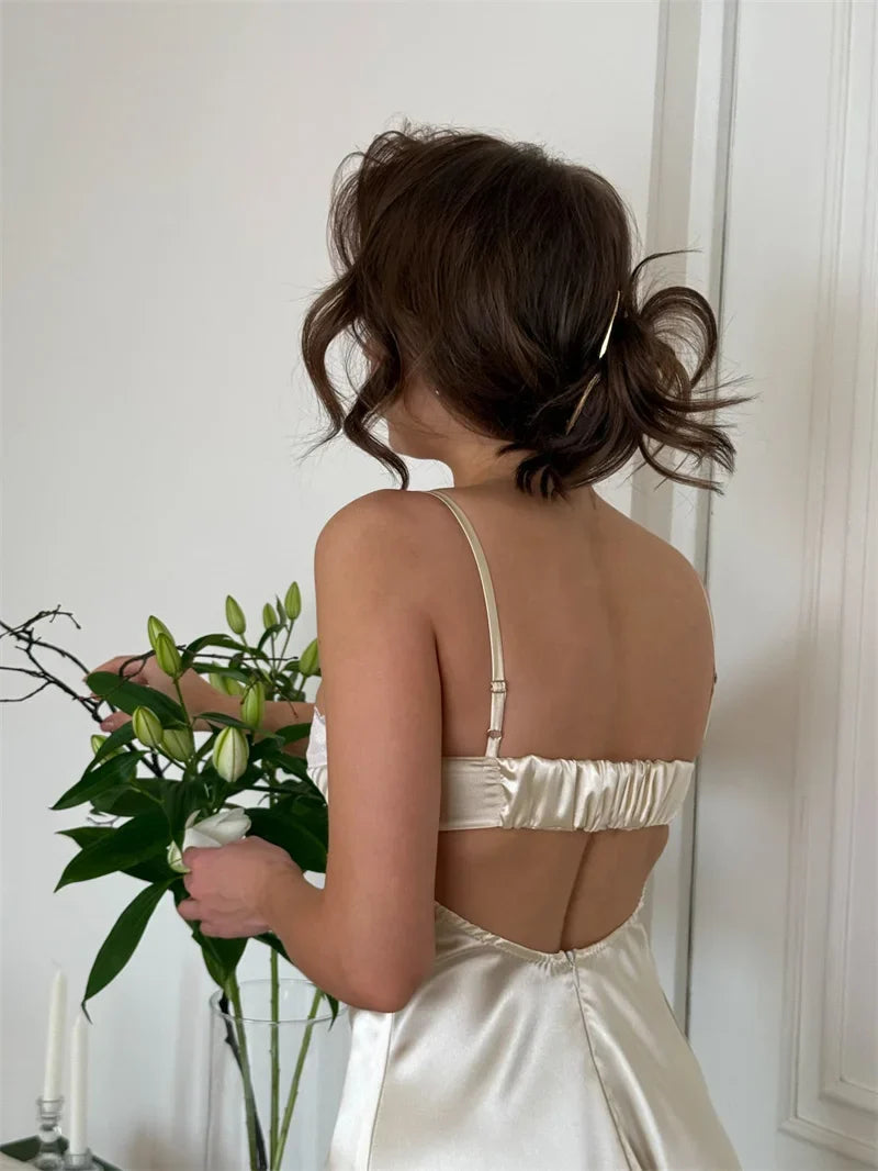 Satin mini dress with lace trim - Karin