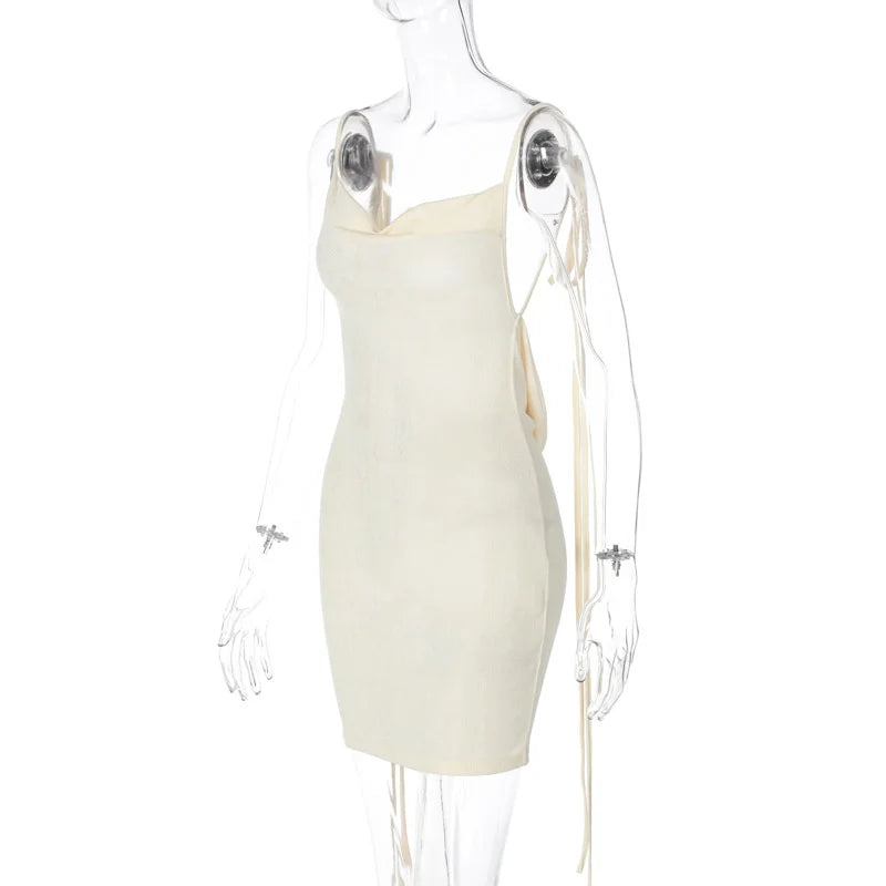 שמלת מיני סרוגה קשירה בכתפיות - אגם