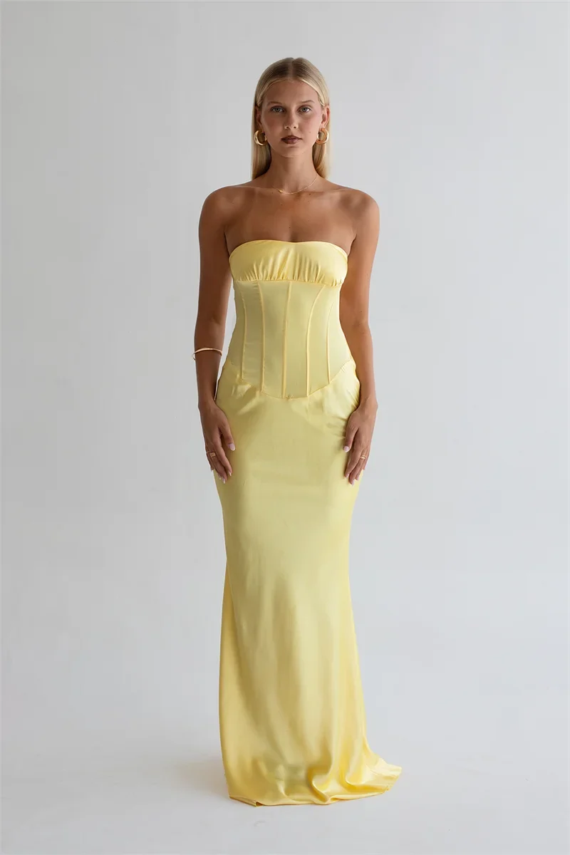 Strapless maxi dress with a back tie - ELINA