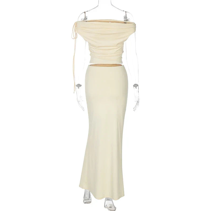 סט שני חלקים חצאית מקסי וחולצת כתפיים חשופות - ינאי