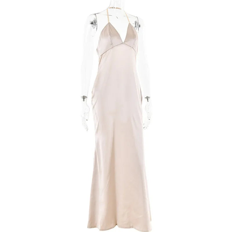 שמלת מקסי סאטן מחשוף V בגזרת בת ים - נטליה