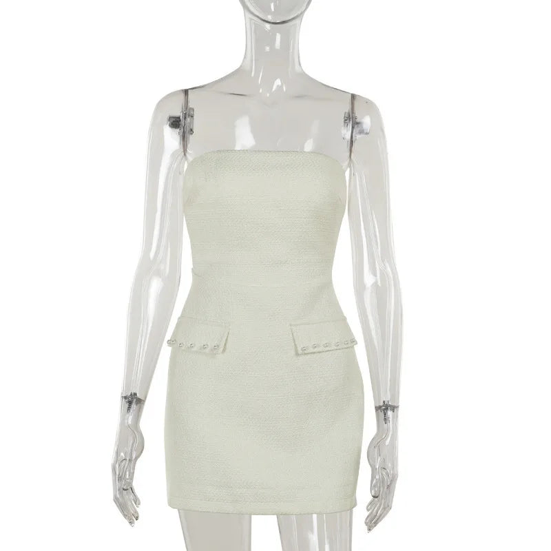 שמלת מיני סטרפלס בד ארוג + בלייזר קצר - ליאו