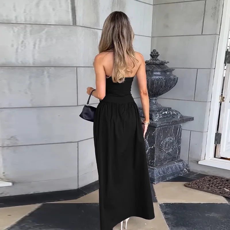 שמלת מקסי סטרפלס בעיצוב כיסים בגזרת A - Indy