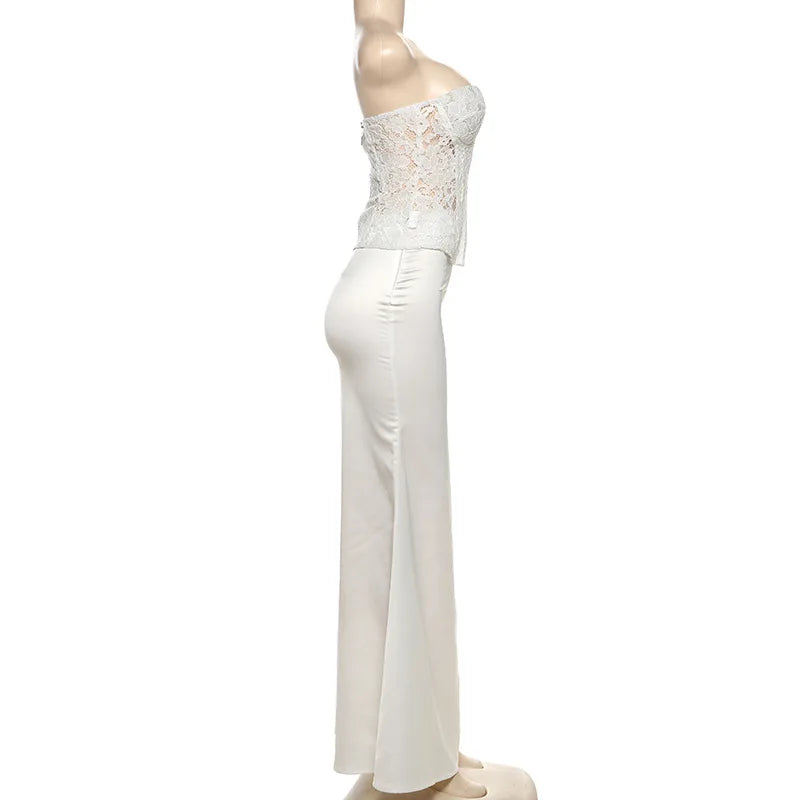 סט שני חלקים חצאית סאטן ומחוך סטרפלס תחרה - אריזונה