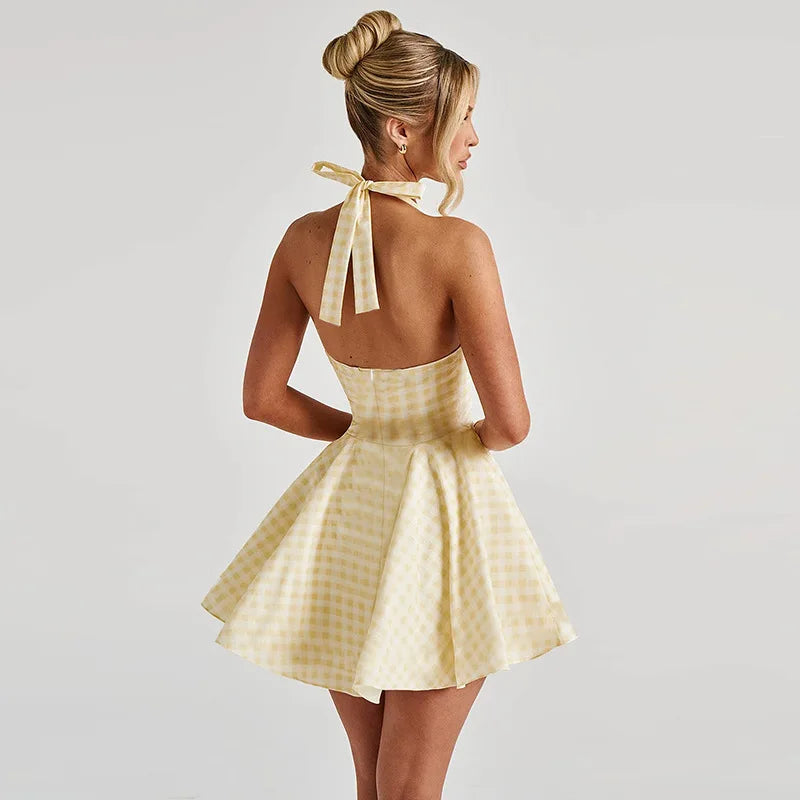 שמלת מיני בגזרת A קשירה בצוואר - נלי