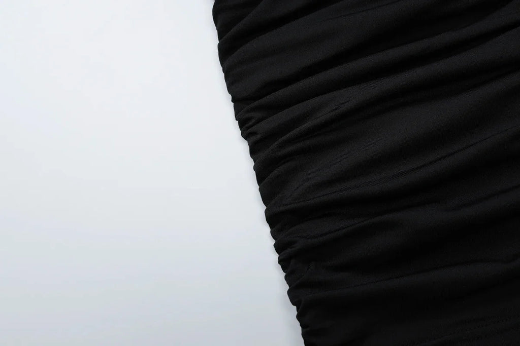 שמלת מקסי קולר כיווצים צמודה צווארון V גב פתוח - Jimena