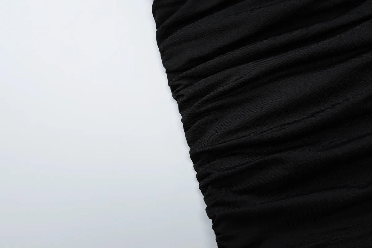 שמלת מקסי קולר כיווצים צמודה צווארון V גב פתוח - Jimena