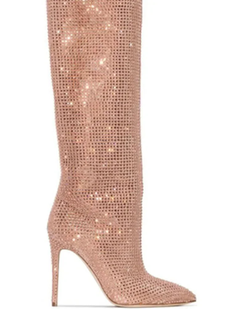 מגפי עקב שפיץ גבוהים בעיצוב זרקונים מנצנצים - Josie