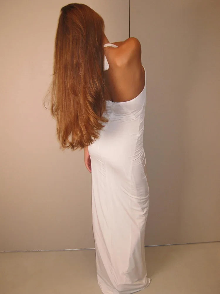 שמלת מקסי כיווצים בעיטור אפליקציות פרחים בעיצוב שסע קדמי - Monroe