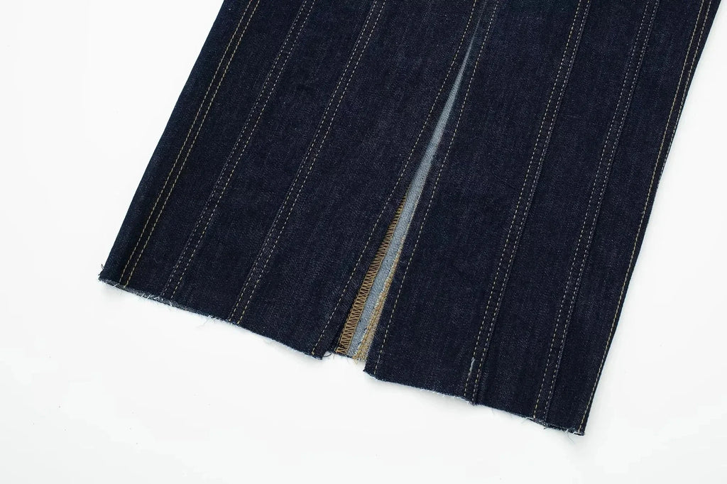 שמלת סטרפלס ג'ינס מקסי צמודה בעיצוב פסים - רוני לי