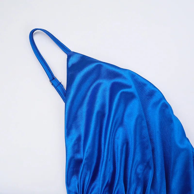 שמלת ערב מקסי סאטן בעיצוב כיווצים ושסע - קריסטי