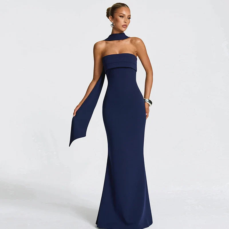 Strapless maxi dress with scarf decoration - MAROM