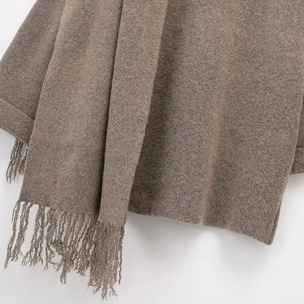 מעיל צמר בעיצוב צעיף בעיטור כפתורים וכיסים - לורנזו