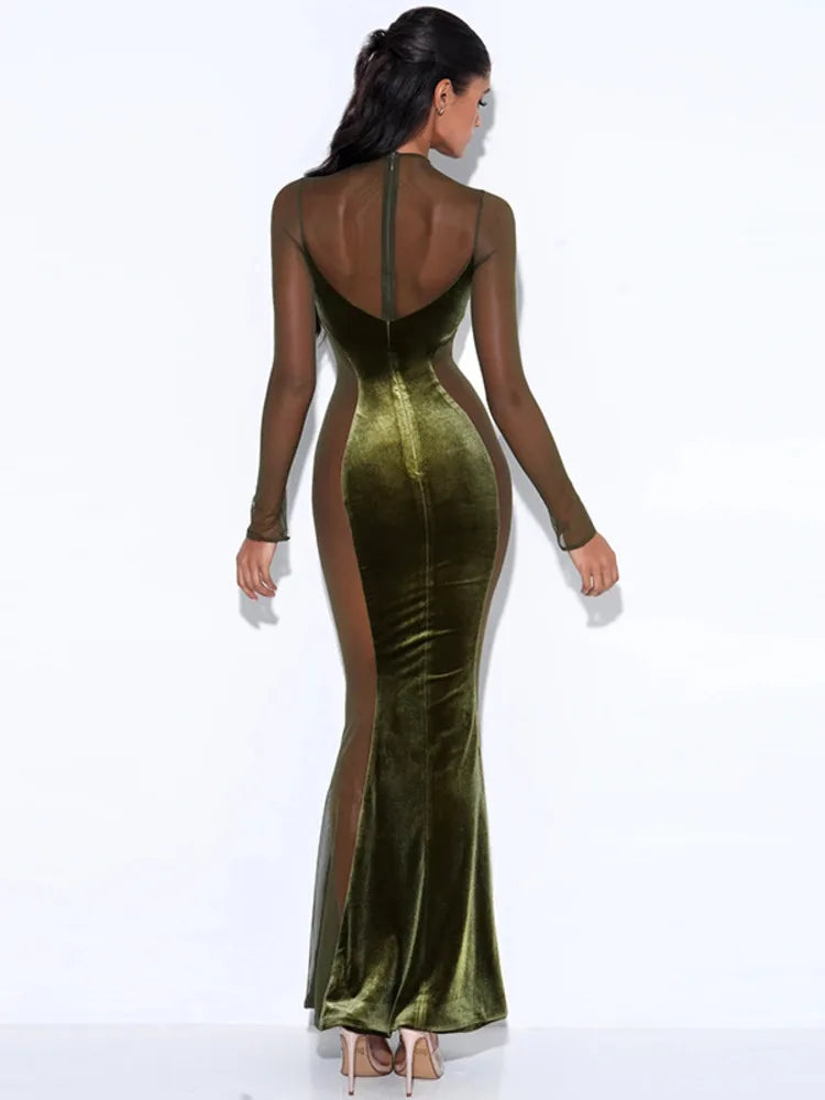 שמלת מקסי קטיפה בעיצוב רשת - סער