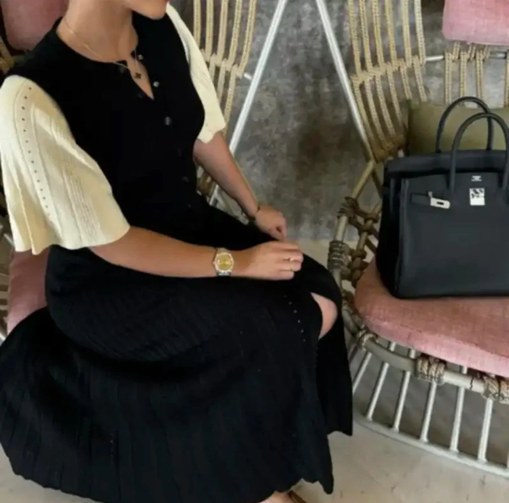 שמלת מידי סרוגה בעיצוב וינטג' צרפתי - מימי