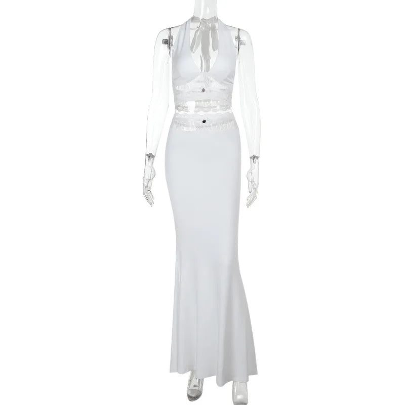 סט שני חלקים חצאית וטופ קשירה בעיטור תחרה - אנג'לין