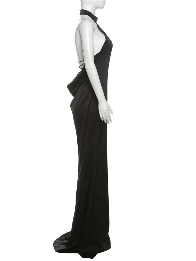 שמלת מקסי סאטן קולר גב פתוח - Aliya