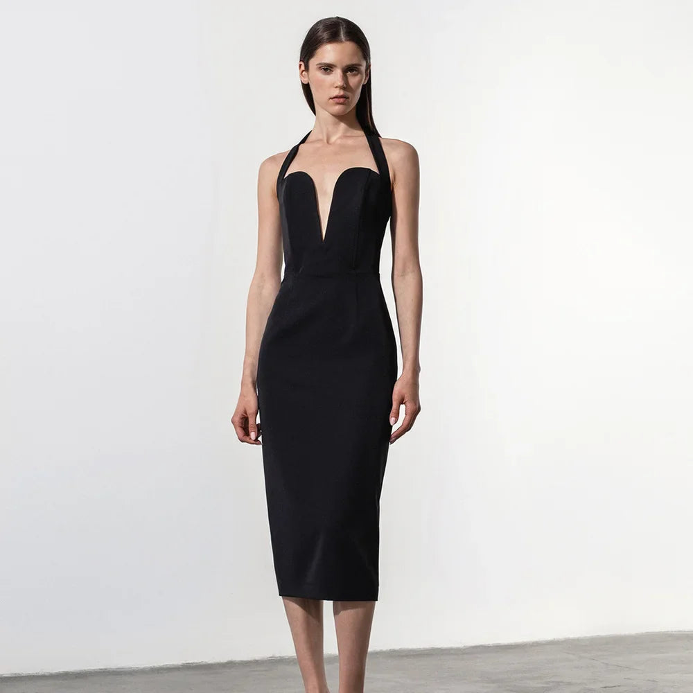 שמלת מידי צמודה בד מחטב גב פתוח - MORIN