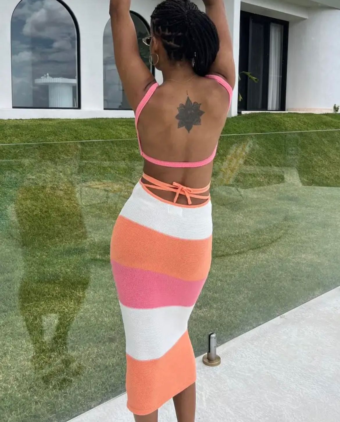 שמלת מקסי סרוגה פסים - טלי