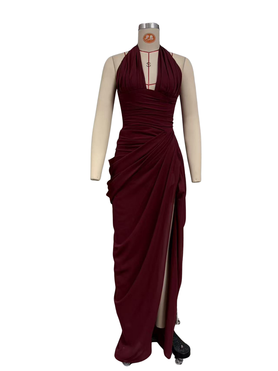 Elegant pleated maxi dress with a slit design and a back tie for a cinched waist – SIA