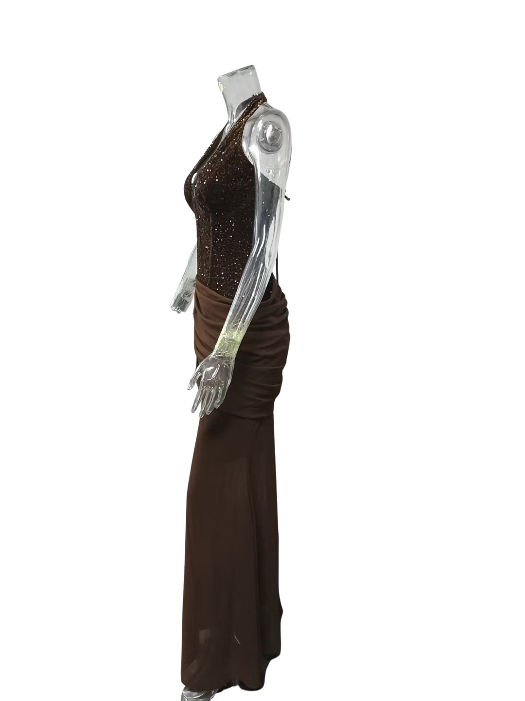 Maxi dress with sequin design, back closure, open back, tie at the back to attach at the waist - Liana