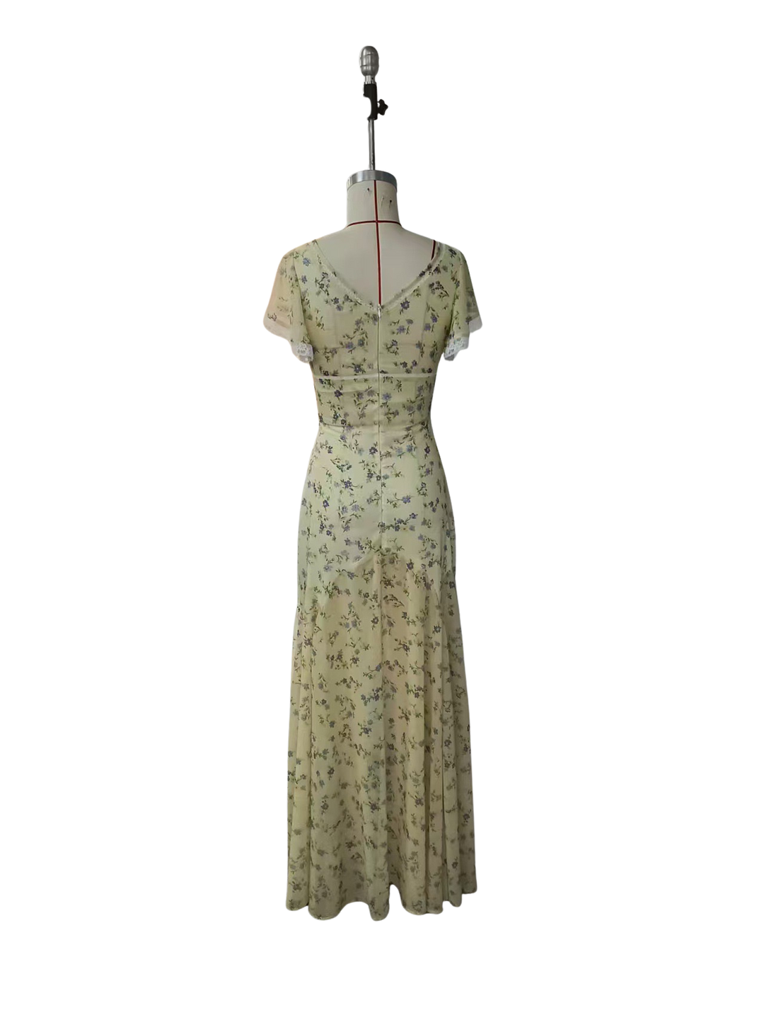 Floral satin maxi dress with lace trim - FLORIE