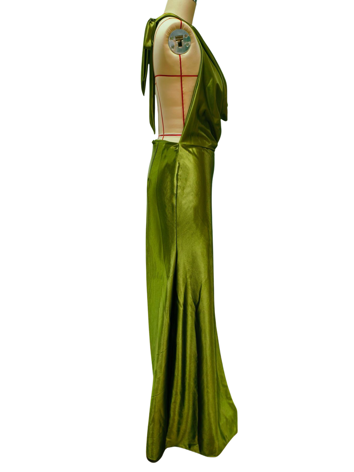 Gail satin maxi dress with a neck tie and open back