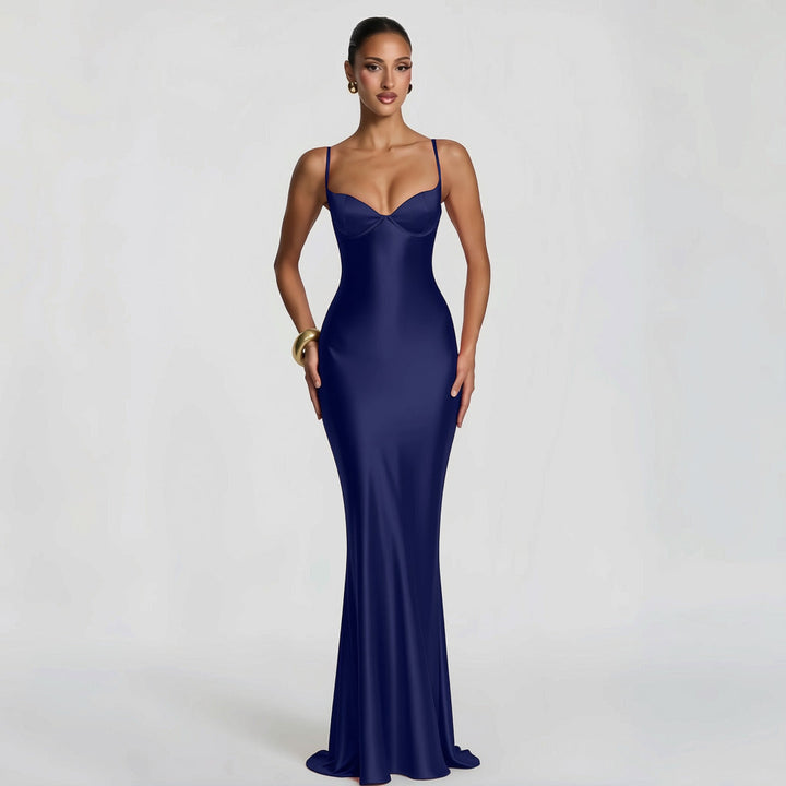 Alaia satin maxi dress with a back tie and waist-cinching design