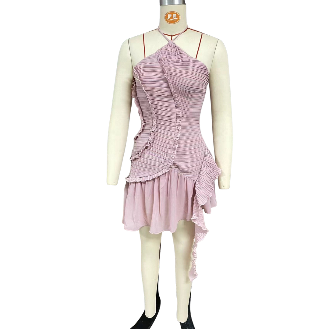 Larina elegant ruffle and pleated mini dress