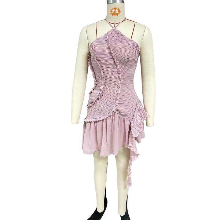 Larina elegant ruffle and pleated mini dress