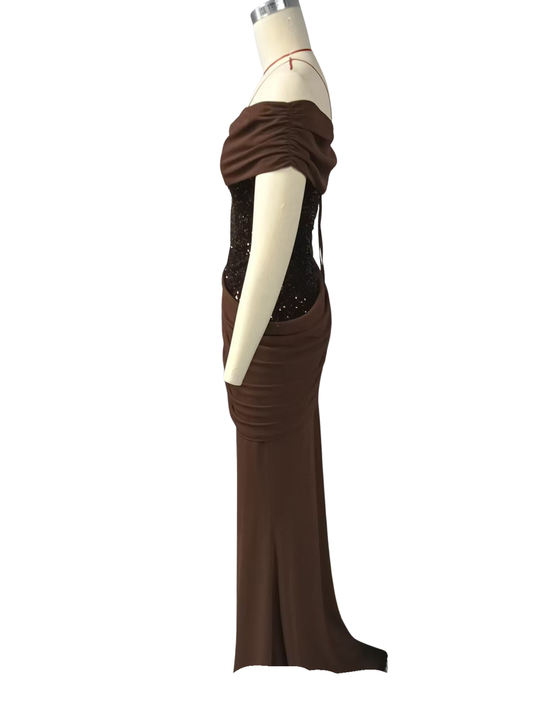 One-shoulder maxi dress with pleats and sequins, ties at the back for fastening at the waist - Sydney