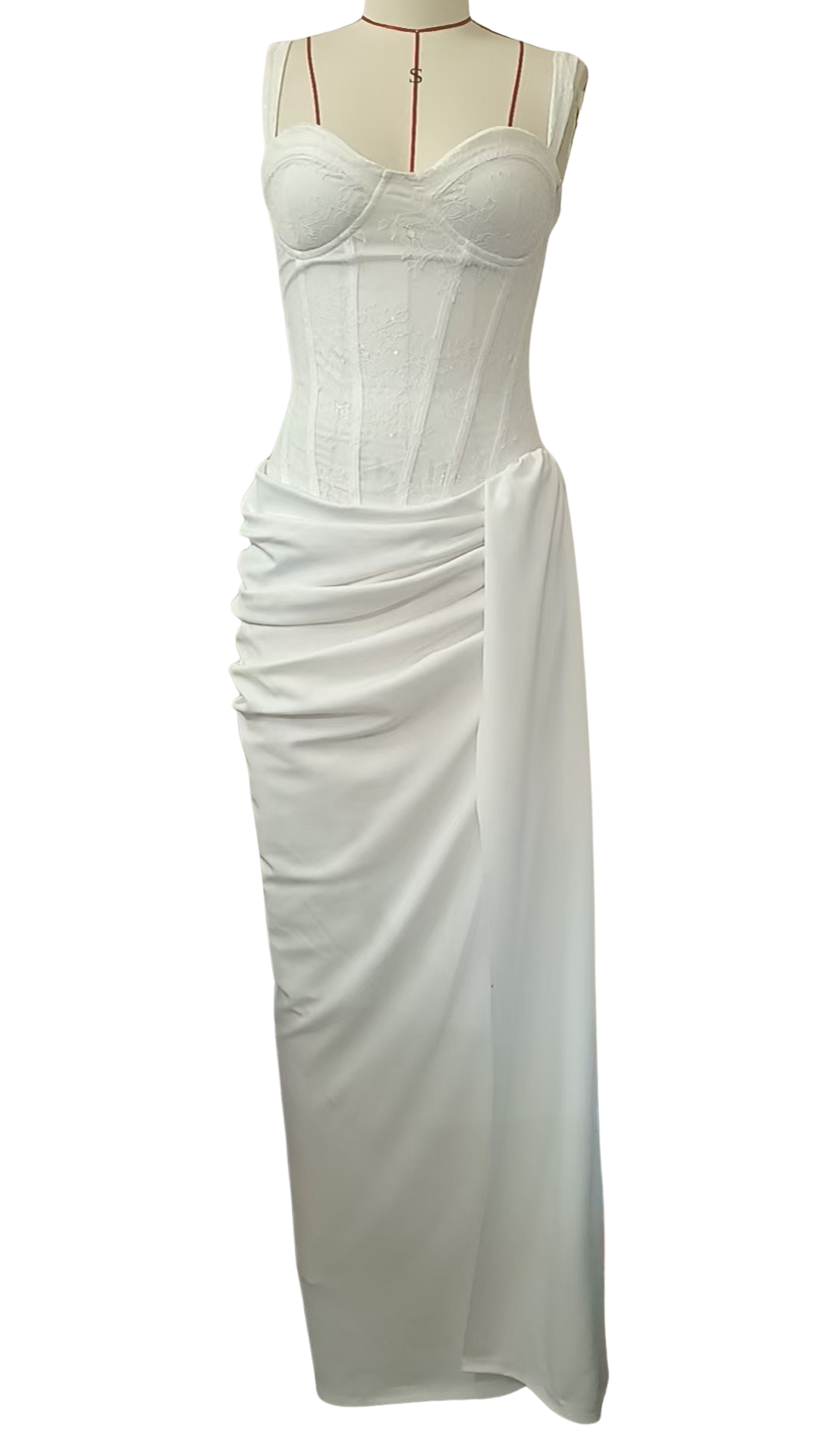 Gali satin maxi dress with a lace corset design