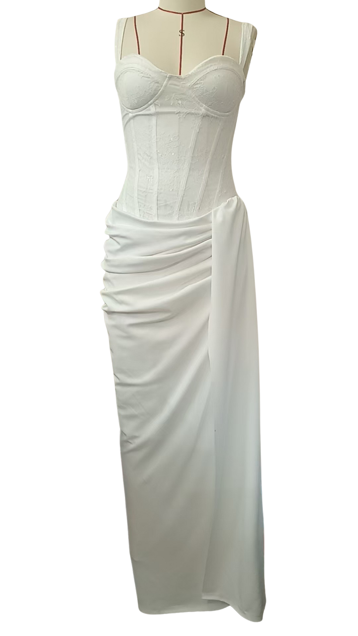 Gali satin maxi dress with a lace corset design