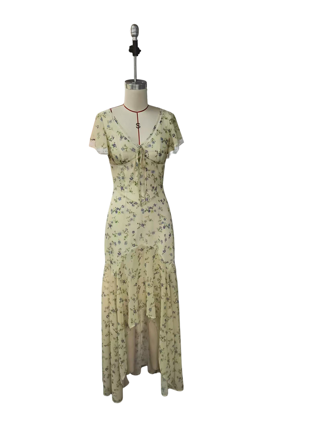 Floral satin maxi dress with lace trim - FLORIE
