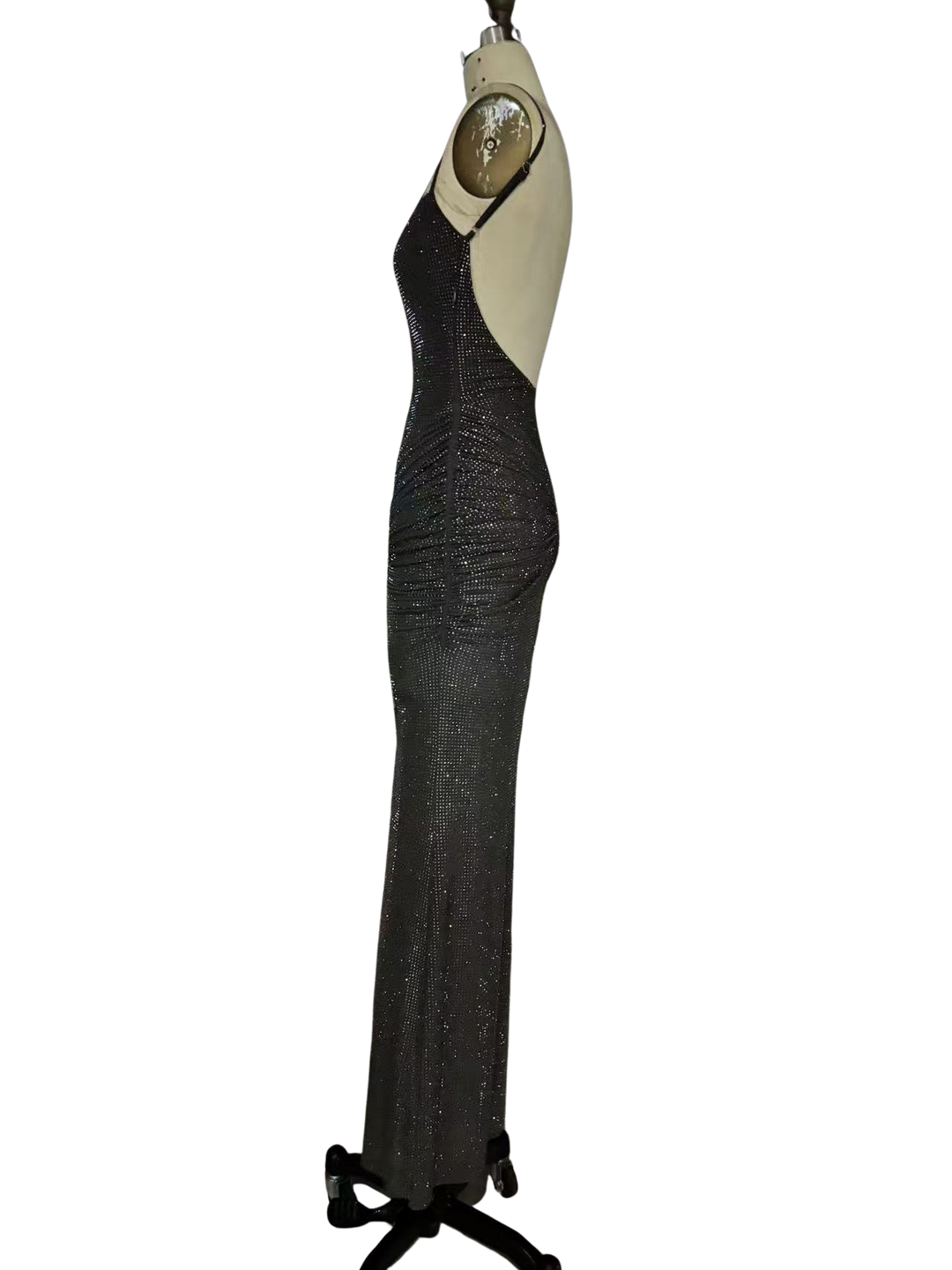 Tight maxi dress with glittering rhinestones and gathers - DIAN