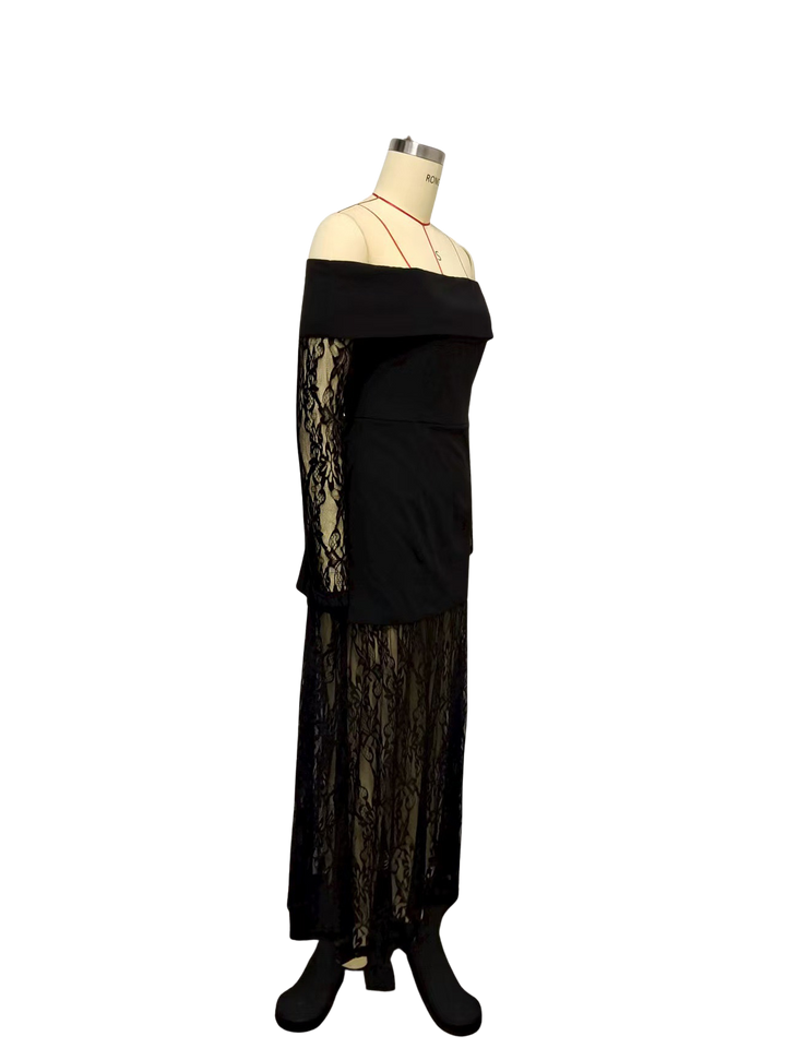 Off-shoulder maxi dress with lace design - LENNA