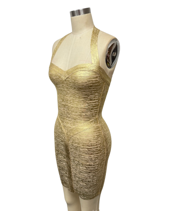 Yarin - Mini dress in shiny shaping fabric with a halter closure and open back