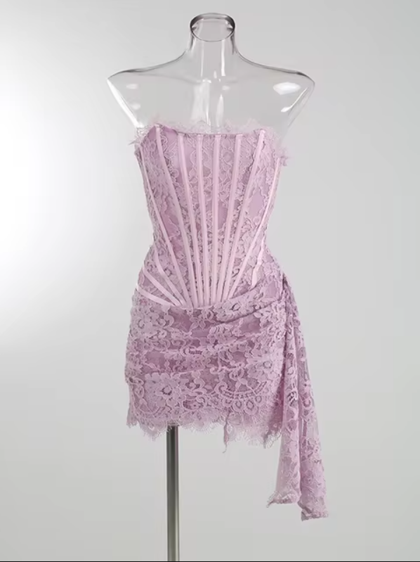 שמלת מיני סטרפלס תחרה - אורינה