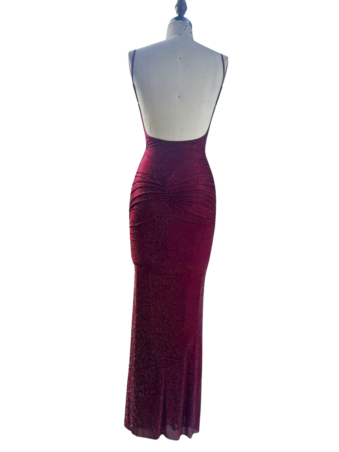 Tight maxi dress with glittering rhinestones and gathers - DIAN