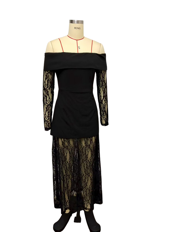 Off-shoulder maxi dress with lace design - LENNA